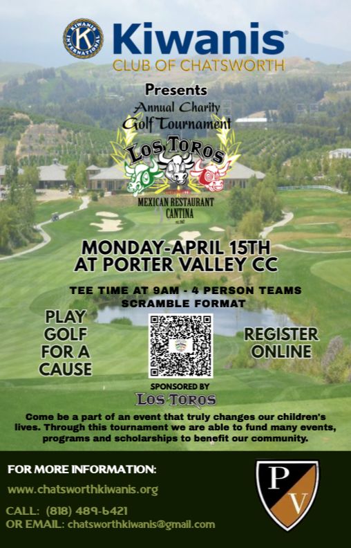 Poster for the Kiwanis Club of Chatsworth Porter Ranch Annual Charity Golf Tournament